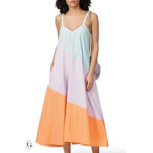 VEDA Dress Womens P XX Small Pastel Colorblock Cotton Midi Sundress Pockets